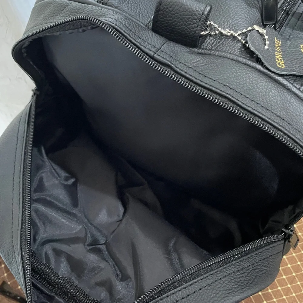 Black Genuine Leather Men’s Duffel Bag - Classic Travel Carryall - Picture 4 of 12
